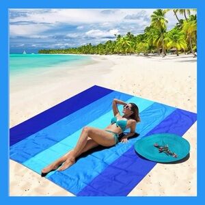 BEACH BLANKET WATERPROOF-SANDPROOF  EXTRA LARGE WITH STORAGE BAG.